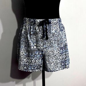 Lands’ End | Women’s PJ Sleep Shorts Blue White Cotton Elastic Tie Waist Size M